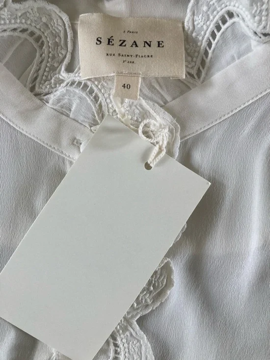 Sezane Chemise Chlo Silk Blouse NWT In Ecru Soft White - Picture 12 of 14